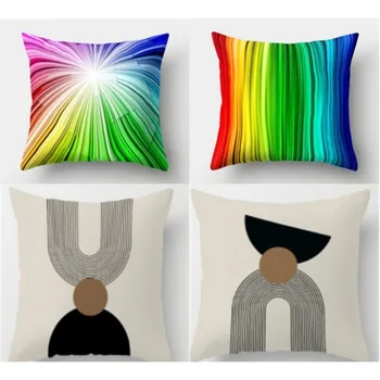 Геометрична цветна възглавница Rainbow персонализирана ленена дивана декоративна скандинавски стил възглавница покритие плътен цвят нов F0441