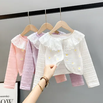 Момичешки шал Бебешки връхни дрехи Топ детско слънцезащитно яке Малка момичешка камизола климатик риза пролет и есен