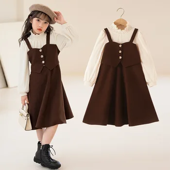 Корейско детско облекло 2023 Лятна тийнейджърка момиче рокля Рокля от едно парче Рокли за момиче за малки деца Младо момиче рокли с дълъг ръкав
