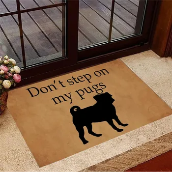 HX Не стъпвай на мопсовете ми Изтривалка Смешни поговорки Входна подложка Вътрешни животни Кучешки килими Карикатура 3D отпечатани подови килими 40x60cm