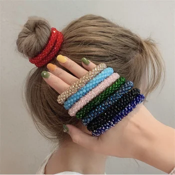 Модни кристални мъниста въже за коса за жени конска опашка ластици еластични ленти за коса Beaded каучук лента за коса аксесоари за коса