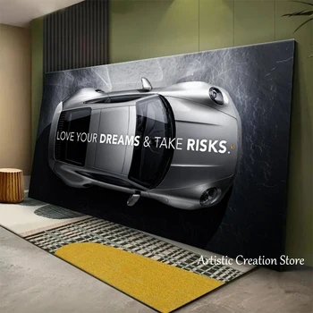 Обичайте мечтите си Успех Мотивационен плакат за кола Луксозна спортна кола Вдъхновяваща печатна платно Стена Арт Картина Офис Домашен декор