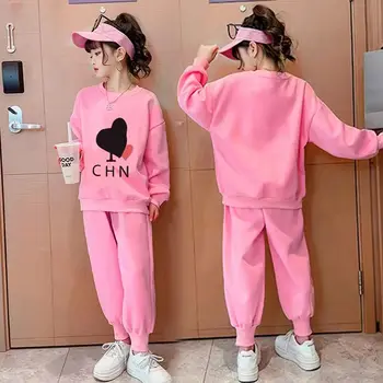 Мода Есен Нов детски костюм Мода писмо печат момичета комплект корейски дълъг ръкав отгоре и панталон 2Pcs ежедневни детски дрехи