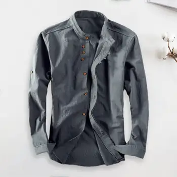 Есен зимна риза стойка яка дълъг ръкав риза дебела едноредна жилетка мека топла ретро тънка годни случайни офис риза