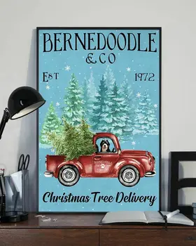 Bernedoodle and Co Коледно дърво Коледа куче плакат метален калай знак реколта декорация гараж Начало Градина Кафенета