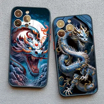 Dragon тотем телефон случай за iPhone 13 12 11 15 14 Pro Max 14Plus XS X XR 13 Mini 7 8 плюс SE2 реколта дракон удароустойчив капак