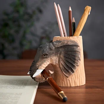 Creative ръка дърворезба слон писалка притежателя орнамент масивна дърворезба занаятчийска декорация