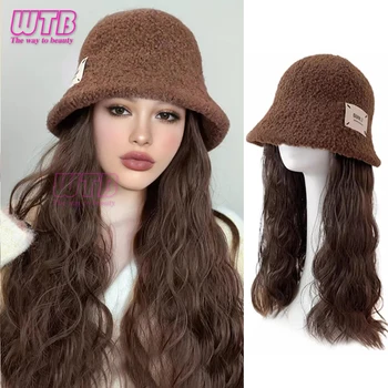 WTB Синтетична шапка перука All-in-one есен и зима нова вълна ролка агнешка вълна рибар шапка естествен дамски пълен комплект