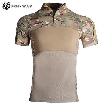 Военни камуфлажни ризи Бърза суха риза с къс ръкав Туризъм Лов Армия Бойно облекло Мъже Външно тактическо облекло Дишащо