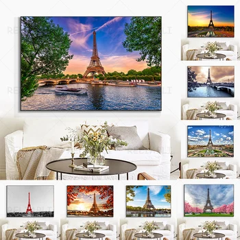 Nordic Paris Eiffel Tower Пейзаж Платно Живопис Модулни плакати и отпечатъци Картини за стена Всекидневна Домашен декор Без рамка