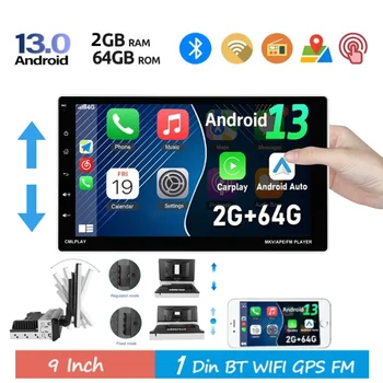 9'' 1Din Android Car Radio 2GB+64G Автомобилна мултимедия Carplay Android Auto WIFI GPS навигация Интелигентна автомобилна система