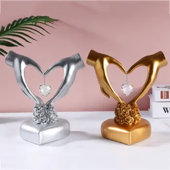 Сърце до сърце любов жест скулптура светлина луксозен модерен смола смола двойка орнамент злато сребро женен подарък