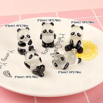 Dark Cute Pandas Home Ornaments Resin Decorate Crafts Glow Luminous Mini Figures Tiny Micro DIY 5pcs Landscape In The