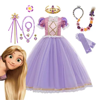 Дисни Рапунцел костюм за момиче 2024 фантазия карнавал парти принцеса топка рокля рожден ден подарък детски дрехи косплей обличане