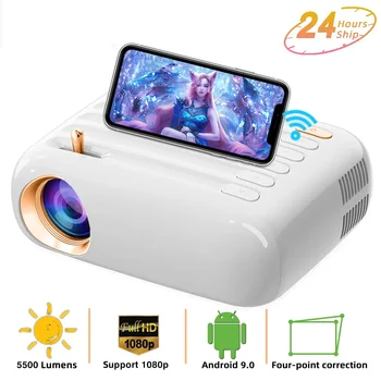 Android 5500 лумена LED преносим видео проектор 1080P проектор за проектор за домашно кино Bluetooth WIFI безжичен проектор