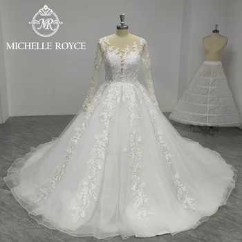 Michelle Royce A-Line сватбени рокли с дълъг ръкав за жени 2024 Модерни SCOOP апликации Органза сватбена рокля Vestidos de Novia