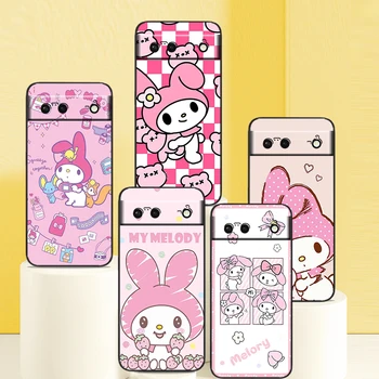 Sanrio Melody Cartoon Cute For Google Pixel 8 7A 7 6A 6 5A 5 4 4A XL 5G Черен силиконов удароустойчив калъф за телефон