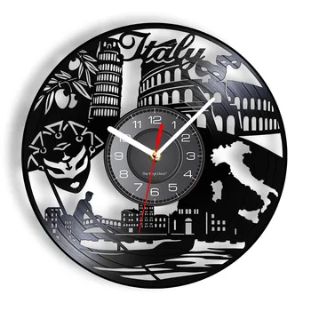 Италия Европа Градски пейзаж Реколта албум запис стенен часовник IT Travel Art Минималистичен домашен декор Италиански часовници Silent Clock
