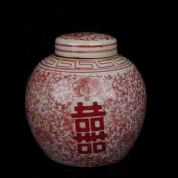 Под глазура Red Joy Letter Treasure Pearl Jar Jingdezhen Античен порцелан Декорация за дома Орнаменти