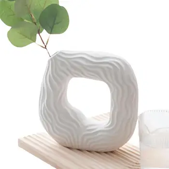 Вази Начало Декор Квадратен дизайн Модерна бяла керамична ваза Куха ваза за хол Маса за вечеря Сватбен и минималистичен декор