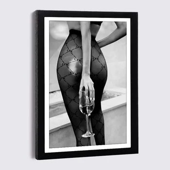Фоторамки за картина 6x8 8x12inch със секси жена в черни чорапи вино стъкло платно плакат Nordic черно дърво рамка стена декор