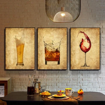 Nordic Poster Vintage Whiskey Wine beer Canvas Painting Art Print Minimalist Picture Modern Bar Kitchen Home Decor Painting