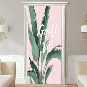 Зелени палмови листа врата стикери тропически растения самозалепващи тапети покритие спалня вход плакат мебели Decal дома дизайн