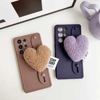 Кожен сърдечен държач за маншет Калъф за телефон за Huawei P60 P Smart Z Plus 2019 Y9 Prime 2019 Y9S Y7A Nova 5T 7i силиконов капак