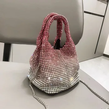 Fashion Diamond Bucket Bag With Handle Luxury Designer Chain Bag Daily Versatile Crossbody Bags Simple Evening Clutch Bags Women