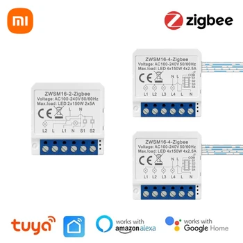 Xiaomi Tuya WiFi Zigbee Интелигентен модул за превключване на светлината Без неутрален проводник 2 начина за контрол Мини DIY прекъсвач Работа за Alexa Google Home