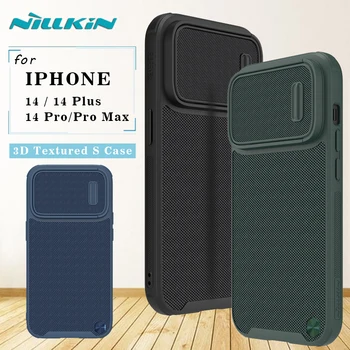 За iPhone 13 14 Pro Max Plus калъф Nillkin текстуриран S обектив слайд камера протектор удароустойчив заден капак за iPhone 14 Plus pro