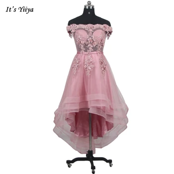It's YiiYa Нова вечерна рокля Розово мъниста от рамото дантела нагоре A-линия чай дължина плюс размер жени парти официални рокли G008
