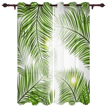 Тропически зелени листа Прозоречни завеси за хол Луксозна спалня Декор Завеси Кухненски прозорци Завеси