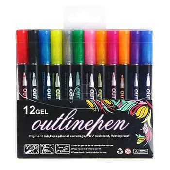 Метална маркерна писалка Самоочертаващи се маркери за боя с двойна линия Силно пигментирани супер завъртулки Писалки за боя за DIY художествени занаяти върху метал