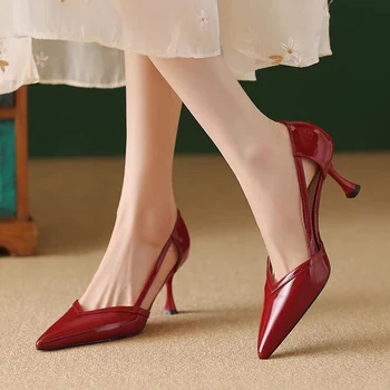 Секси обувки на високи токчета Дамски сандали със заострени пръсти Обувки 2024 Лятна модна рокля Елегантни обувки Плитки Рим Помпи Mujer Zapatos