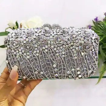 Луксозен сребърен банкет чанта жени парти чанти ден съединители дами гривни женски pochette