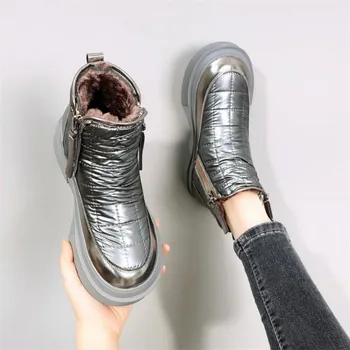 Боти до глезена за жени 2023 Зимни къси плюшени дамски ботуши Студено устойчиви и топли обувки на майката Модни кръгли ботуши с цип