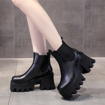 2023 Висококачествени дамски обувки средата на прасеца есен дамски ботуши смесени цветове кръг пръсти високи токчета вода доказателство цип обувки женски