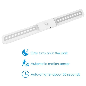 Usb Безжичен сензор за движение за баня 120 ° Широкоъгълна подсветка на стълбището Pir стенна лампа за кухненски шкаф гардероб