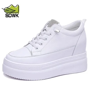 SDWK7CM естествена кожа ежедневни дамски обувки високи токчета маратонки жени пролет есен лято обувки бели обувки жени буци маратонки