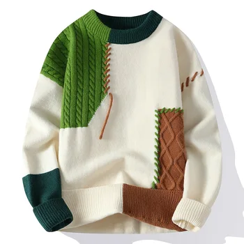 Есен и зима Нов пуловер с кръгло деколте за мъжко извънгабаритно ежедневно облекло