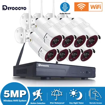 8CH 5MP HD WiFi IP камера за сигурност Комплект безжичен NVR комплект Аудио запис за откриване на хора P2P CCTV Bullet камера система за наблюдение