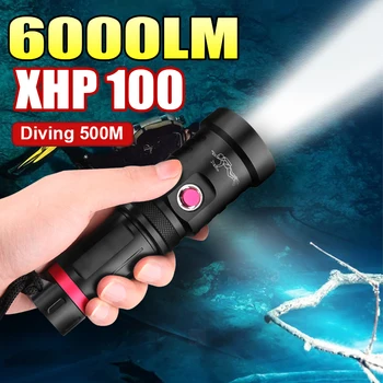 XHP100 Фенерче за гмуркане с висока мощност Професионално подводно осветление Факел акумулаторна 26650 фенер водоустойчиви LED фенери