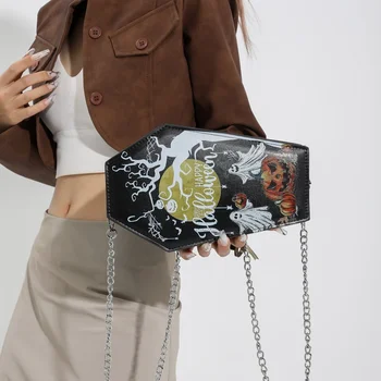 PU мода дамски графити рамо чанта Хелоуин забавно crossbody персонализирани дявол вещица верига рамо чанта crossbody чанта
