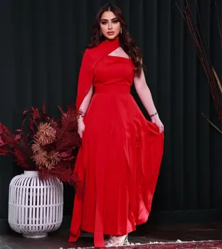 Елегантни къси червени вечерни рокли с нос A-Line оглавник плисиран فساتين السهرة глезена дължина абитуриентски рокли за жени