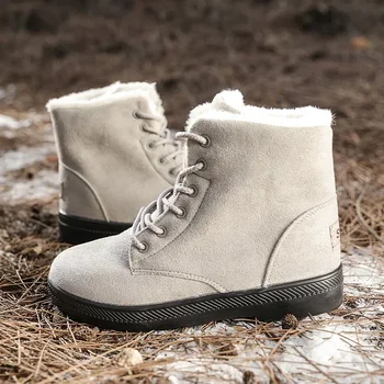 Ботуши Дамски топли плюшени обувки за сняг Удобни неплъзгащи се връзки за 2023 г. Работа на открито Botas Mujer платформа ботуши