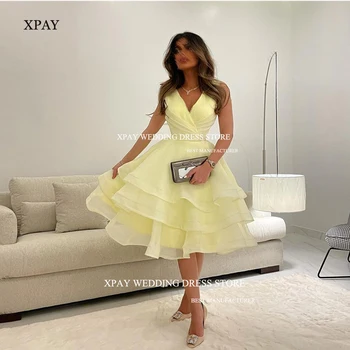 XPAY Секси мини абитуриентски рокли A-Line без ръкави диференцирана пола Дубай Арабия Дамски вечерни рокли Официална рокля за специален повод