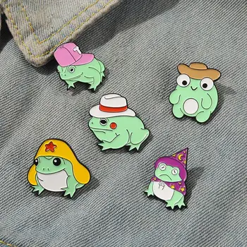 5 Стил жаба емайл ПИН обичай официална шапка Nightcap брошки чанта ревера ПИН карикатура животински значка бижута подарък за деца приятели