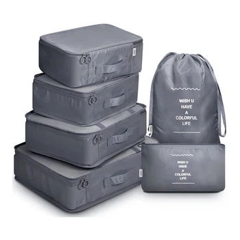 7PCS комплект чанта за съхранение на пътувания Организатор на куфари Преносими кубчета за опаковане на багаж Водоустойчива чанта за пране Съхранение на дрехи за пътуване