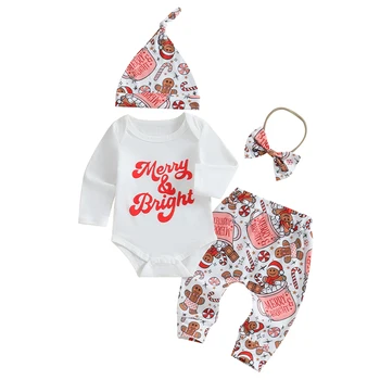 Baby Girl Christmas Outfit Newbron Fall Winter Clothes Infant My First Christmas Romper Pants Hat Matching Set